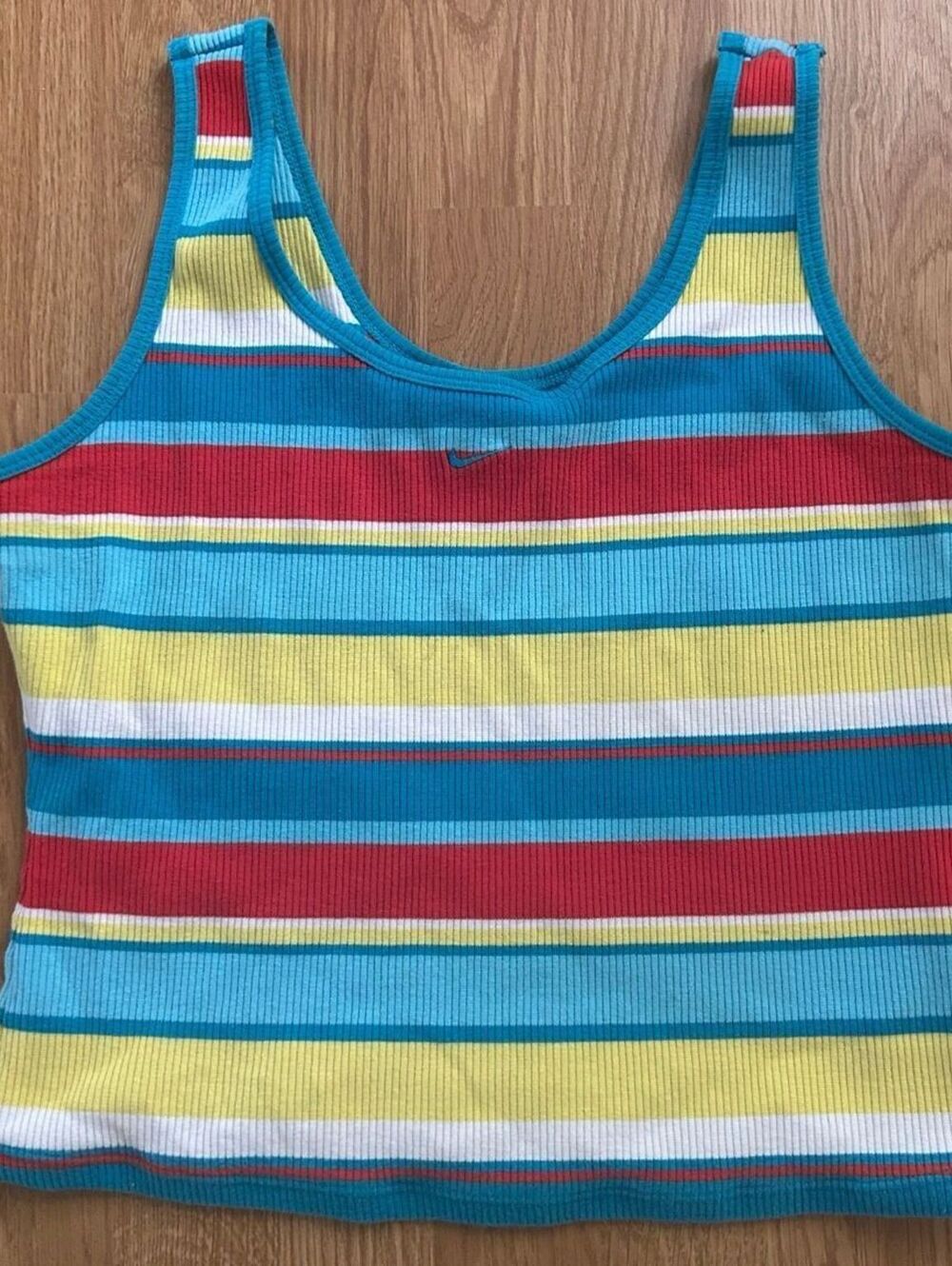Vintage Nike Y2K Striped Ribbed Tank Top Embroidered Swoosh Large